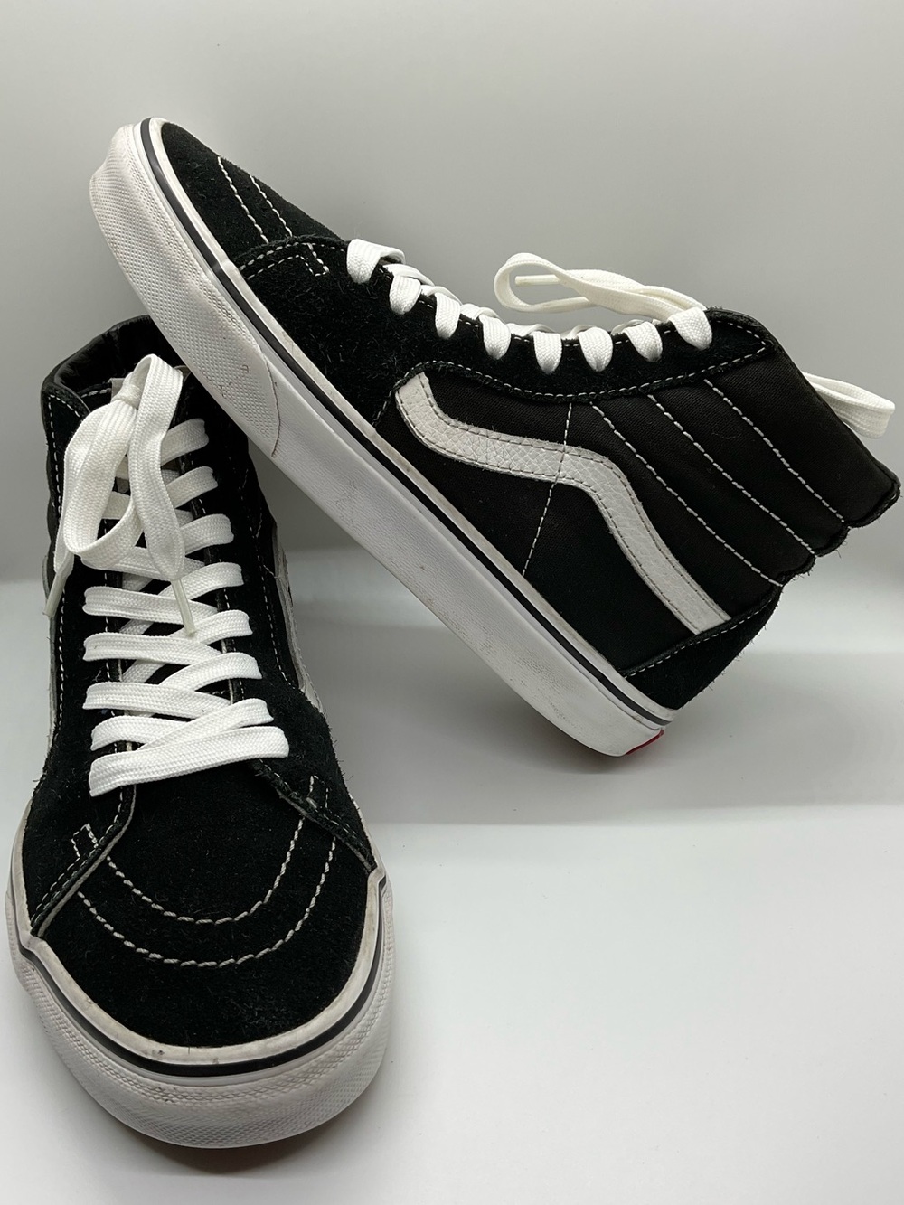 VANS Original Classic Sk8-Hi Tops Blk/Wht Suede Canvas Mens 5.5 Womens 7 NICE!